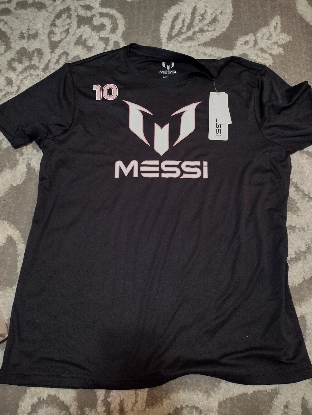 NEW Messi Men’s Black Athletic T-Shirt with Pink Accents